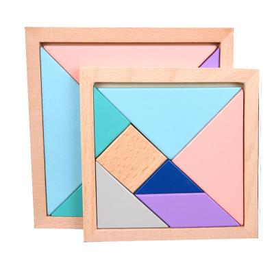 China Toy Macaron DIY educational toys cheap wooden colorful tangram puzzle for kids geometry shape wood educational toys for sale