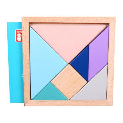 China Toy Wooden montessori macaron DIY educational wooden sensory colorful wooden tangram puzzle toys for tall kids for sale