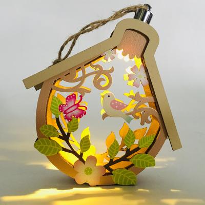 China Flower Wooden Three-Dimensional Window Tongue Holiday Light Easter Decoration Bird Pendant Lamp for sale