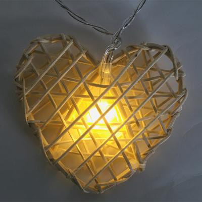 China Custom Christmas Decoration Fairy Wooden Rattan Heart Shape Led String Light 7.7*1.4*8cm for sale