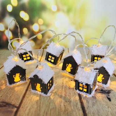 China Wooden Holiday Light Christmas Tree Decoration Snow Top House String Light for sale