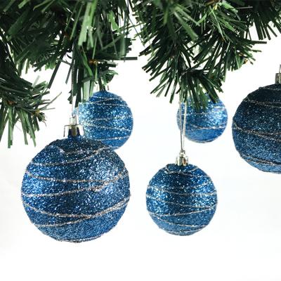 China Durable Merry Christmas Decoration Tree 6cm Ball Decorated With Bule Glitter Powder Christmas Gift Box for sale