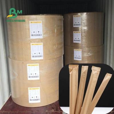 China 32mm Moisture Proof 34mm 24gsm 28gsm Brown Moisture Proof Straw Wrapping Kraft Paper Roll for sale