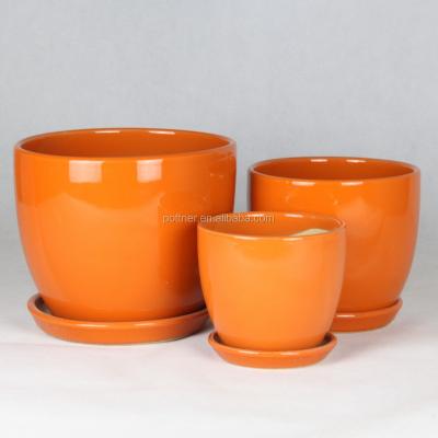 China Flower Pot Garden Potted Plant Pot Ceramic Orange 101O Planter for sale