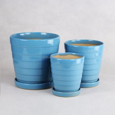 China Garden Pot Sky Blue Flower Potted Plant Pot Ceramic Planter 002S for sale