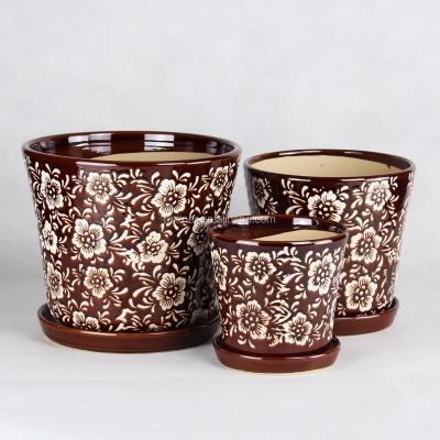 China Ceramic Brown Decorative Glazed Planter 211CS-B for sale