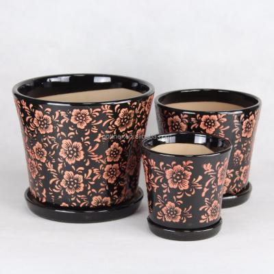 China Ceramic Black Pattern Cactus Plant Pots 211BS-BR for sale