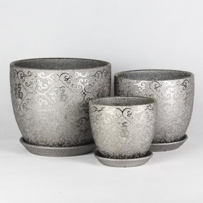 China 101TSFu Ceramic Silver Ceramic Flower Pot Garden Potted Plant Pot Chinese Planter for sale