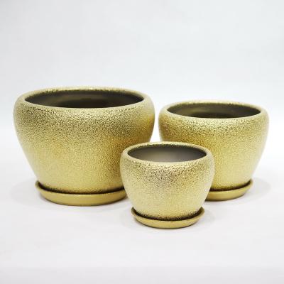 China WALL Gold Ceramic Flowerpot Set Garden Potted Plant Pot Planter 201T-GP for sale