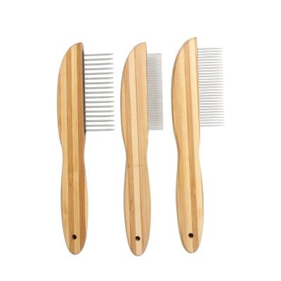 China Low MOQ Factory Stocked Wholesale Bamboo Wooden Pet Needle Comb Cat Dog Flea Hair Grooming Comb for sale