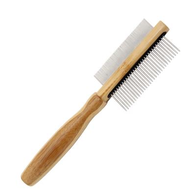 China Stocked 2 in 1 Double Sided Bamboo Metal Tooth Pet Hair Grooming Flea Comb for Dog and Cat for sale