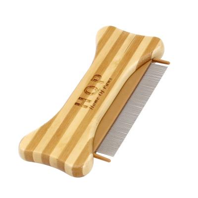 China Durable Dog Stocked Cat Pet Lice Flea Comb Bamboo Handle Stainless Steel Teeth Eco-Friendly for sale