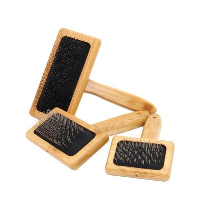 China Stocked In Wire Stocking Needles Cat Dog Hair Grooming Slicker Bamboo Wooden Brush for sale