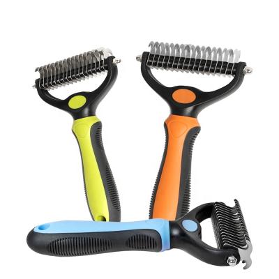 China Factory Wholesale Stocked Custom Logo Double Sided Pet Hair Rake Comb Cat Dog Dematting Grooming Comb for sale