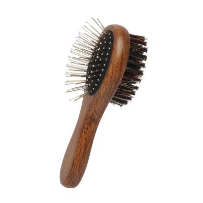 China Factory Stocked Wholesale Portable Brush Cat Dog Grooming Brush Mini Double Sided Wood Pet Bristle Massage Brush for sale