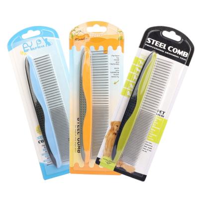 China Factory Stocked Blister Wholesale Card Packaging Stainless Steel Cat Needle Hair Comb Dog Pet Flea Comb for sale