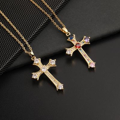 China Fashion jewelry fashion jewelry punk cross necklaces luxury colorful zircon gold plated interconnect necklace for couples for sale