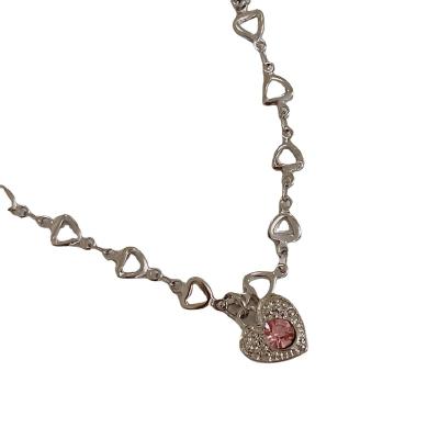 China High Quality Chain Necklace Fashion Titanium Steel Vintage Zircon CZ Heart Pink Stainless Steel Necklace For Party for sale