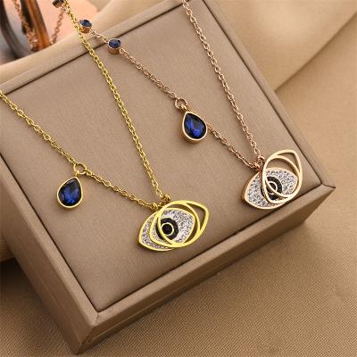 China New Arrival TRENDY Demon Eyes Sparkly Blue Crystal Stainless Steel Devil Eyes Necklace Women Pendant Necklace for sale