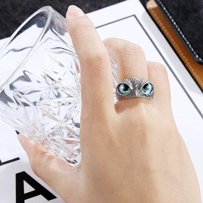 China Hot Selling FASHIONABLE Creative Animal Owl Blue Eyes Couples Rings Open Rings Adjustable For Girlfriend Gift for sale