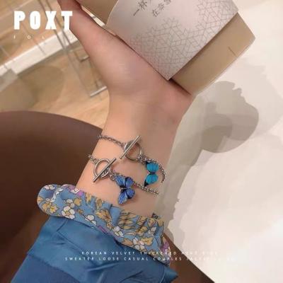 China Other Hot Selling Simple Blue Butterfly Charm Bracelet OT Gold Plated Buckle Bracelets For Women for sale