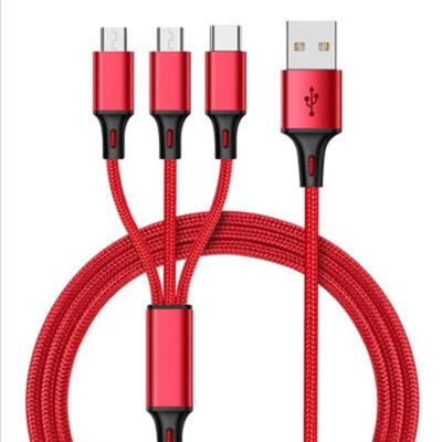 China Bestselling Luxury 3 in 1 Charging Cable Fast Charging Data Cables Nylon Woven Cable with Type C Mirco USB 8pin Connector for iPhone for sale