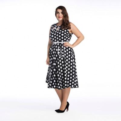 China hot sale black and white dots fat size Anti-wrinkle women dress dress women off shoulder dress plus size dress for sale