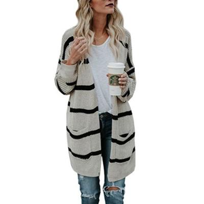 China New QUICK DRY Spring Autumn Knitted Sweater Women's Long Striped Cardigan Hot Sale In USA for sale