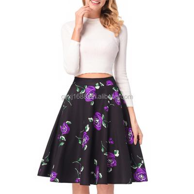 China New Arrival Vintage Style Summer Anti-Static Pattern Printed Skirts Lady Saia Femininas Women Of The Midi Skirts for sale