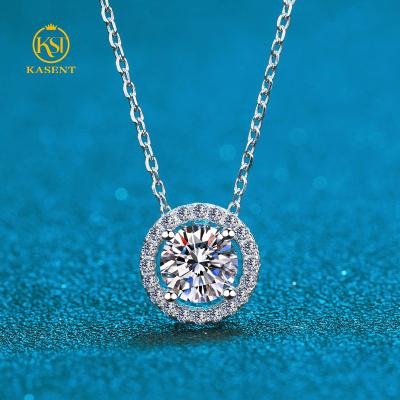 China TRENDY custom made round cut s925 vvs moissanite necklace shiny sterling silver pendant chain for women for sale