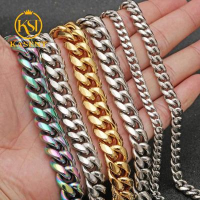 China Non-fading Wholesale New Real Miami Link Chain Hip Hop Necklace High Quality Stainless Steel 14k 18k Cuban Gold Plated For Women Men for sale