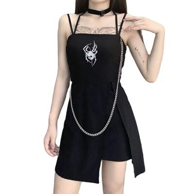 China 2021 summer anti-wrinkle spider printing black slip dress new arrival for sale