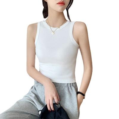 China Anti-pilling anti-pilling ready to ship women's solid culture top sleeveless empty tops and round neck white tank top for sale