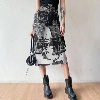 China 2021 new arrival solid color anti-static lace printing anti-static high waist skirt fashionable women's casual skirts for sale