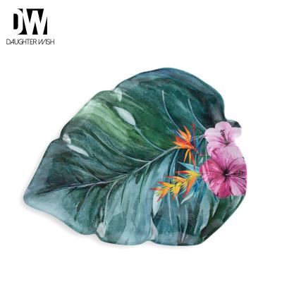 China Viable High Quality Wholesale Design Leaf Shape Dinnerware Custom Special Printing Melamine Dish for sale