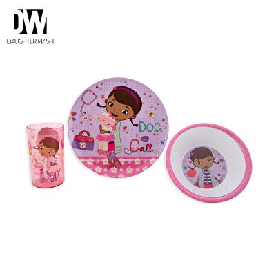 China Viable Popular Style Safe Pink Melamine Cartoon Environmental Tableware Complete Set For Kids for sale