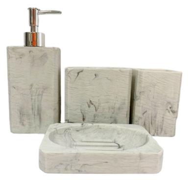 China Sustainable Hot Sale Marble Effect 4 Pcs Polyresin Accessories Bathroom Sets for sale