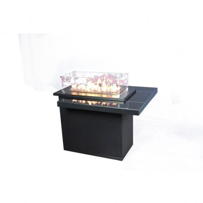 China Rectangle Stone Propane Stocked Outdoor Fire Pit In Black for sale