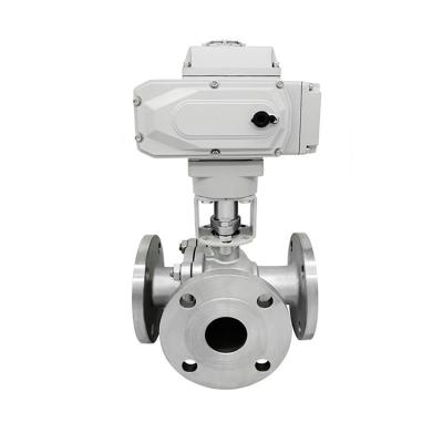 China General 1 Inch 3 Way Electric Ball Valve SS304 Stainless Steel Controller Flange Connection Valve Electric Shunt Valve for sale