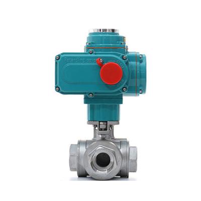 China General Stainless Steel SS304 Three Way Threaded Loop Internal Thread Reversing Electric Shunt Adjustment Ball Valve for sale