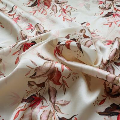 China 16mm Metallic Silk Satin Customization Digital Print - Floral Pattern with Red Leaves for sale