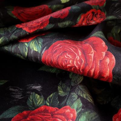 China 16mm Metallic Stretch Satin Customization Digital Silk Print - Satin Fabrics Rose Pattern Italian Silk Fabric for sale