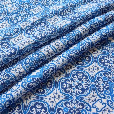 China Breathable Crepe De Chine Customization Digital Print - 14mm ethnic pattern in blue and white shades for sale