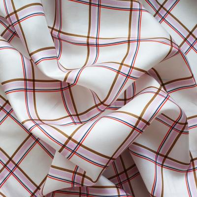 China Breathable Silk Twill Fabric Customization Digital Print 12mm - Square Pattern In White Background for sale