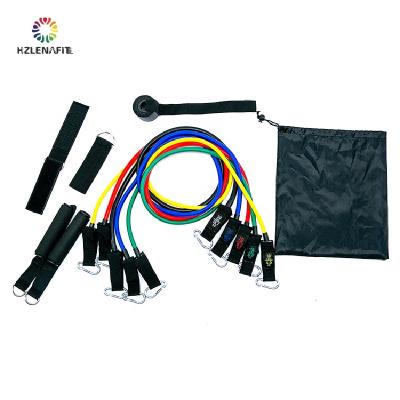 China Private Label 11Pcs Custom Strength Training Latex Resistance Band Set With Foam Grips For Workout Kits for sale