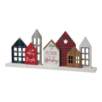 China Christamas Home Decoration 2022 New Style House Decoration Seven Houses Make Up Happy Holiday Christmas Wooden Decoration for sale