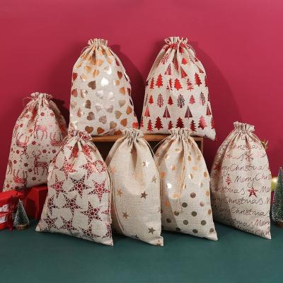 China Indoor Decoration Wholesale 30*40 cm Tanned Canvas Bag Drawstring Christmas Gift Double Bag for sale