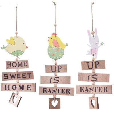 China 100% Eco-friendly New Easter Egg Wooden House Easter Decoration Egg Bird Chicken Rabbit Wooden Hanging Hanging Decorations for sale