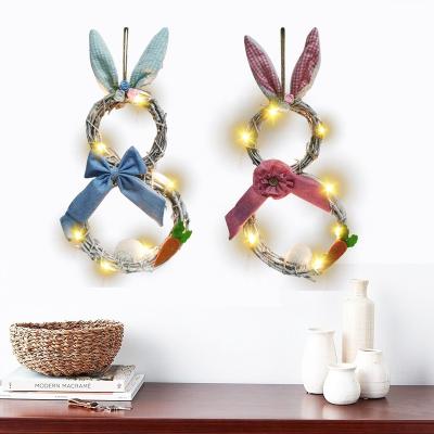 China 100% Eco-friendly 2022 Easter Decoration Rabbit Arch Rattan Circles With Led Garland Home Hanging Decoration for sale