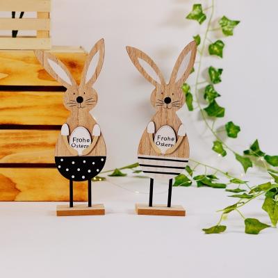 China 100% Eco-friendly 2022 FroheOstern Wooden Rabbit Egg Wooden Easter Holiday Decorations for sale